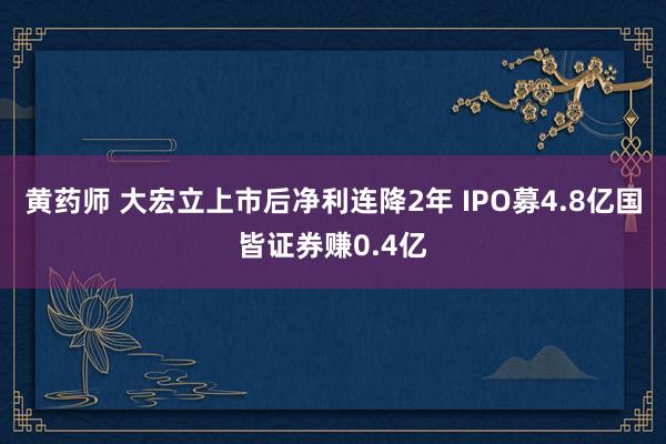 黄药师 大宏立上市后净利连降2年 IPO募4.8亿国皆证券赚0.4亿