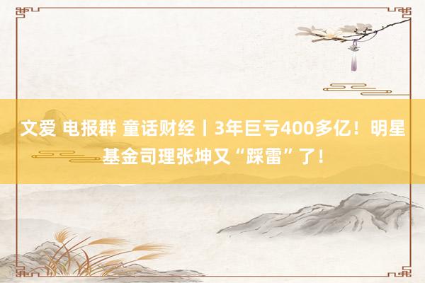 文爱 电报群 童话财经丨3年巨亏400多亿！明星基金司理张坤又“踩雷”了！