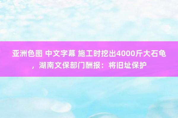 亚洲色图 中文字幕 施工时挖出4000斤大石龟，湖南文保部门酬报：将旧址保护