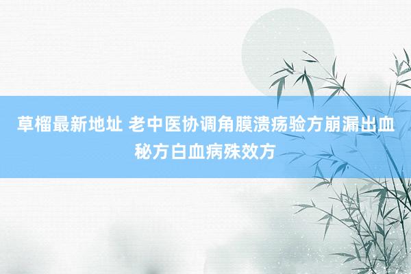 草榴最新地址 老中医协调角膜溃疡验方崩漏出血秘方白血病殊效方